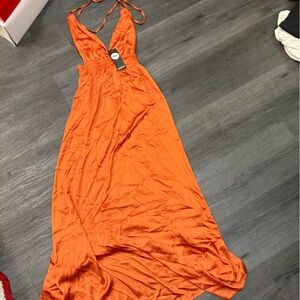 Boohoo Rust Orange Tie-Strap Maxi Dress